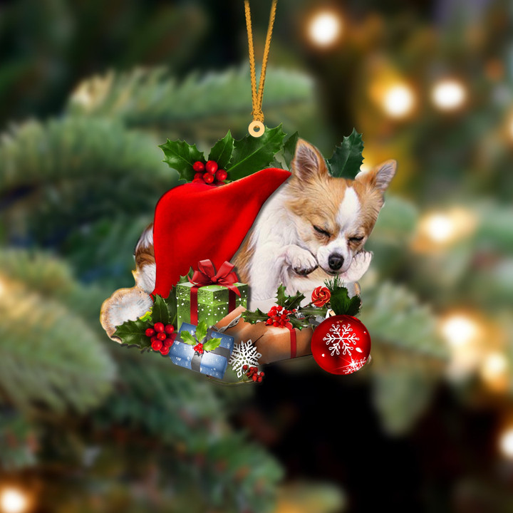 Chihuahua Sleeping In Hat Christmas Ornament Two Sided