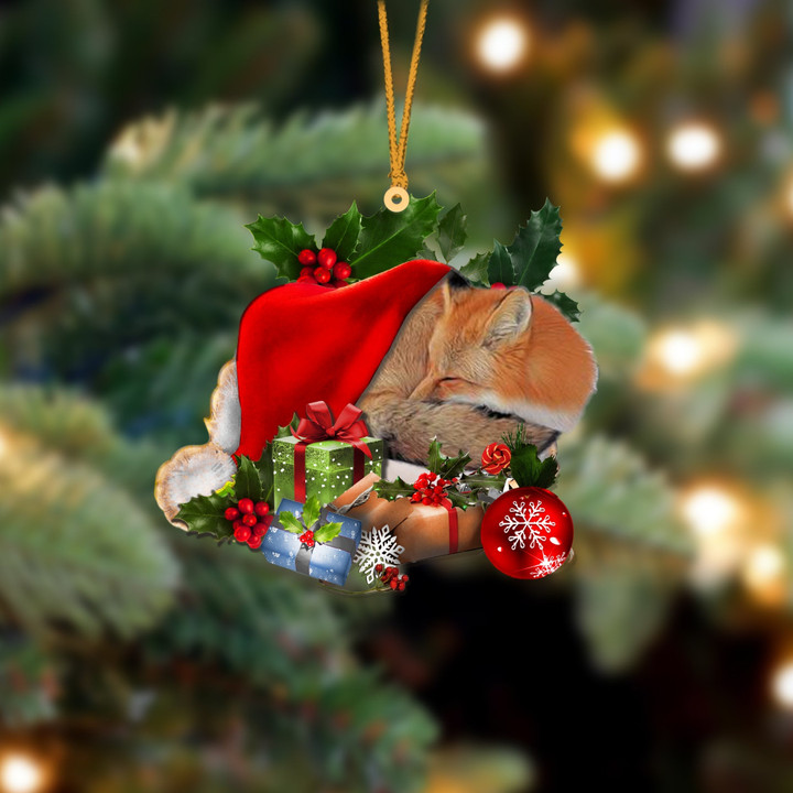Fox Sleeping In Hat Christmas Ornament Two Sided