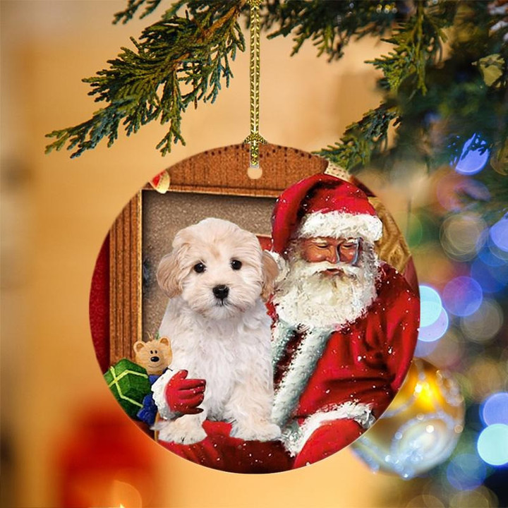 Maltipoo With Santa Christmas Ceramic Ornament for Dog Lovers