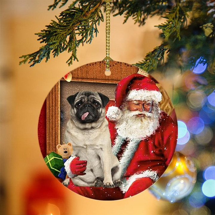 Pug With Santa Christmas Ceramic Ornament for Dog Lovers