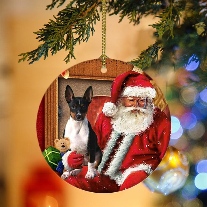 Rat Terrier With Santa Christmas Ceramic Ornament for Dog Lovers