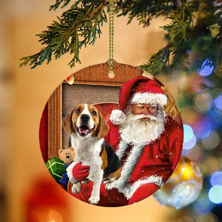 Beagle With Santa Christmas Ceramic Ornament for Dog Lovers