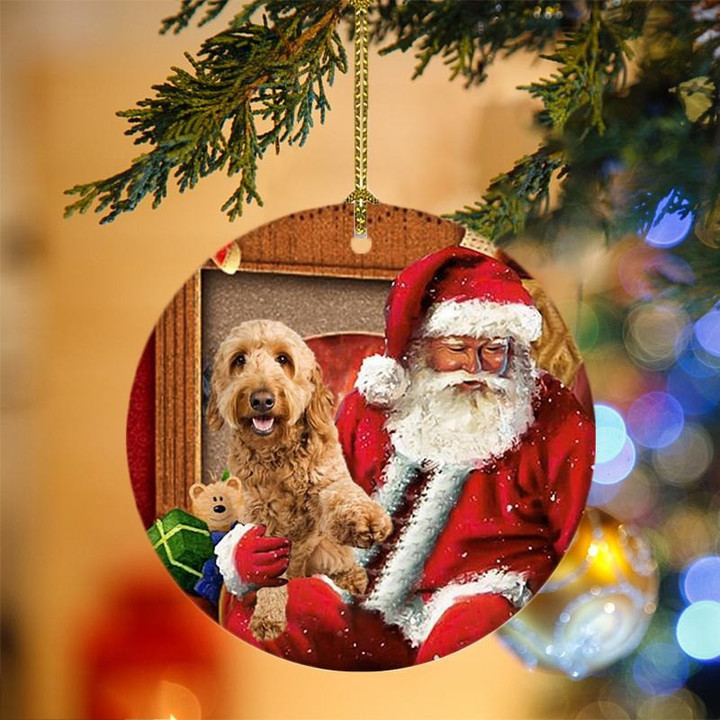 Goldendoodle With Santa Christmas Ceramic Ornament for Dog Lovers