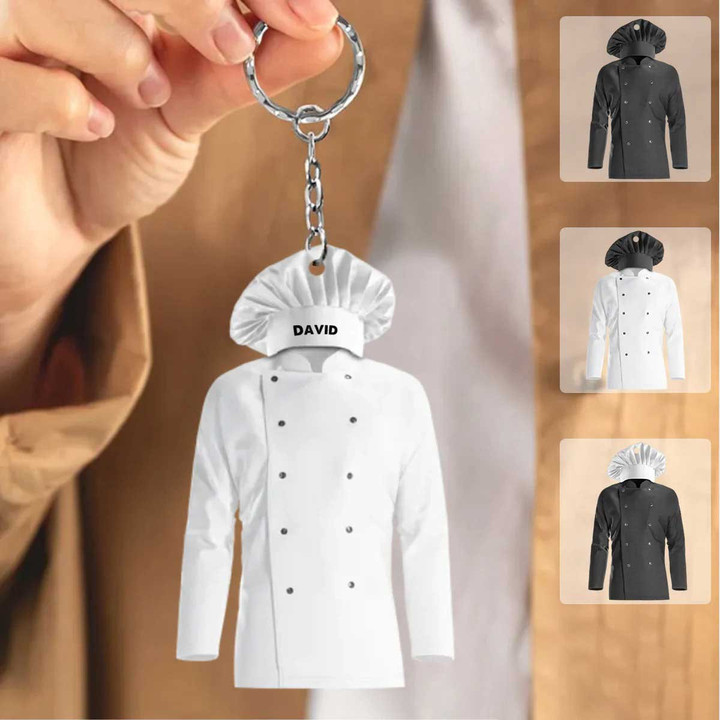 Personalized Chef Coat Uniform, Personalized Christmas Chef Keychains, Gift For Chef
