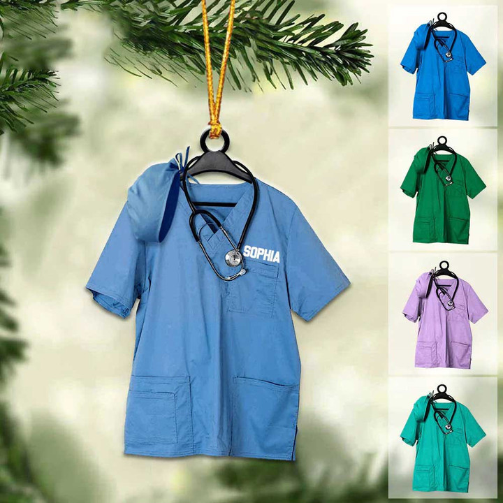 Personalized Nurse Scrub Hanging Christmas Ornament for Nurse, Gift for Mom, Nurse Women