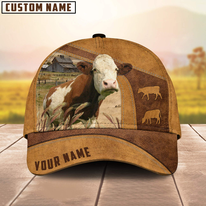 Dilypod Personalized Fleckvieh Cattle Hat for Farmer, Custom Name 3D Farmhouse Classic Cap