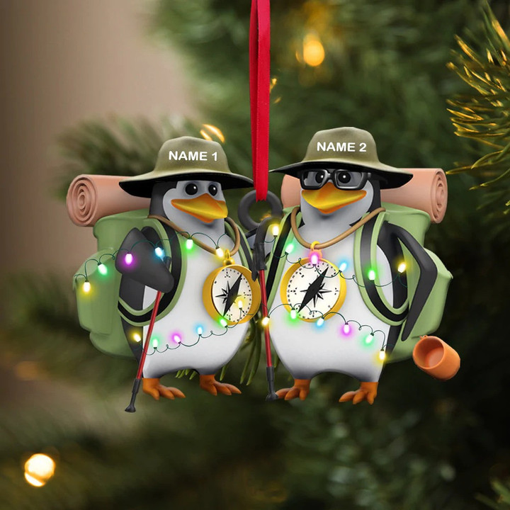 Personalized Hiking Penguins Couple Christmas Ornament For Hiking Lovers, Penguin Lovers, Gift for Husband and Wife