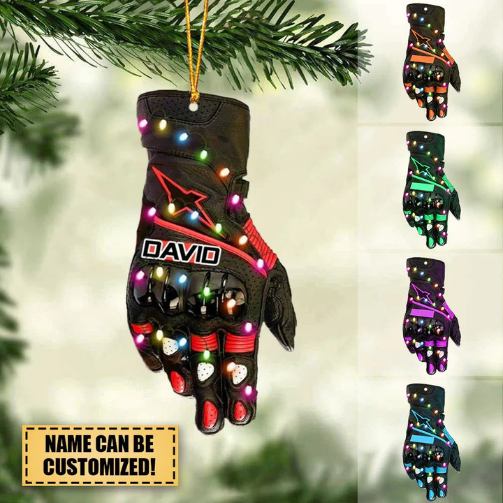 Personalized Dirt Bike Gloves Christmas Light Ornament for Dirt Biker Lovers