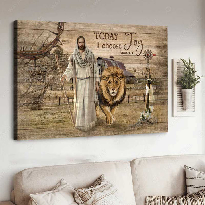 Jesus and Lion, Countryside Painting, Today I choose joy - Jesus Landscape Canvas Prints
