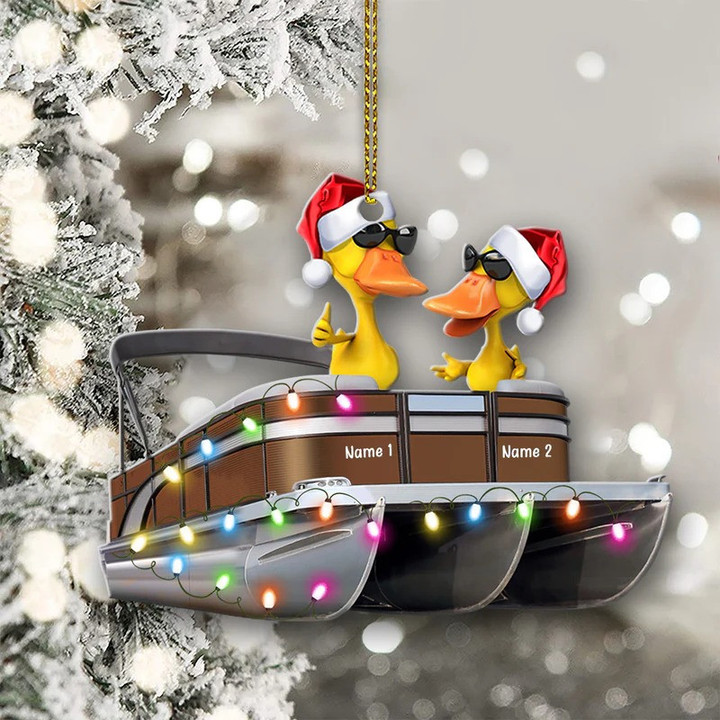 Pontoon Duck Couple - Custom Shaped Christmas Ornament for Husband and Wife
