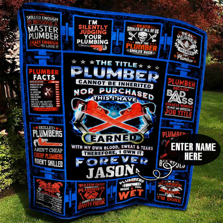 Customized Plumber Blanket Gift for Dad, Plumber Fleece and Sherpa Blanket for Husband