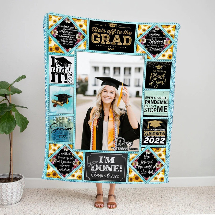 Custom Photo Graduation Blanket, Class of 2022, Graduation Gift for Daughter and Son Fleece Blanket