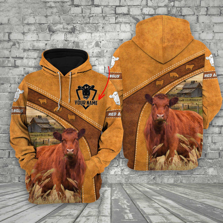 Personalized Red Angus Cattle 3D Hoodie Farmhouse 3D Apparel All Over Printed for Cow Lovers