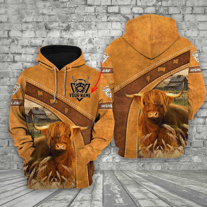 Personalized Highland Cattle 3D Hoodie Farmhouse 3D Apparel All Over Printed for Cow Lovers