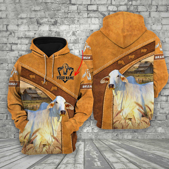 Customized Brahman Cattle Farmhouse 3D Hoodie, 3D Apparel All Over Printed for Cattleman, Gift for Dad