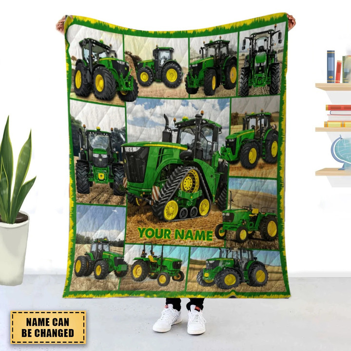 Personalized Tractor Fleece and Sherpa Blanket for Farmer, Gift for Dad Tractor Blanket