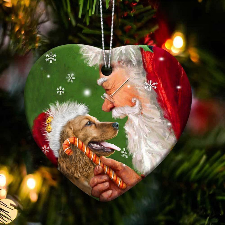Cocker Spaniel and Santa Clause With Candy Cane Christmas Ceramic Ornament