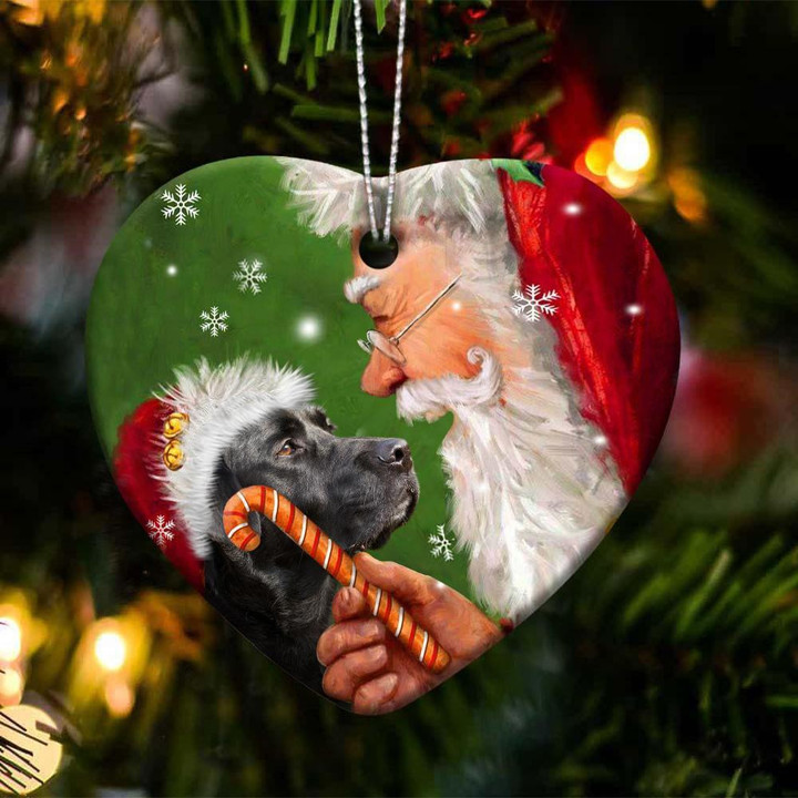 Black Labrador and Santa Clause With Candy Cane Christmas Ceramic Ornament