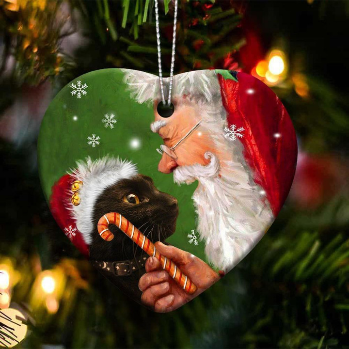 Bombay cat and Santa Clause With Candy Cane Christmas Ceramic Ornament