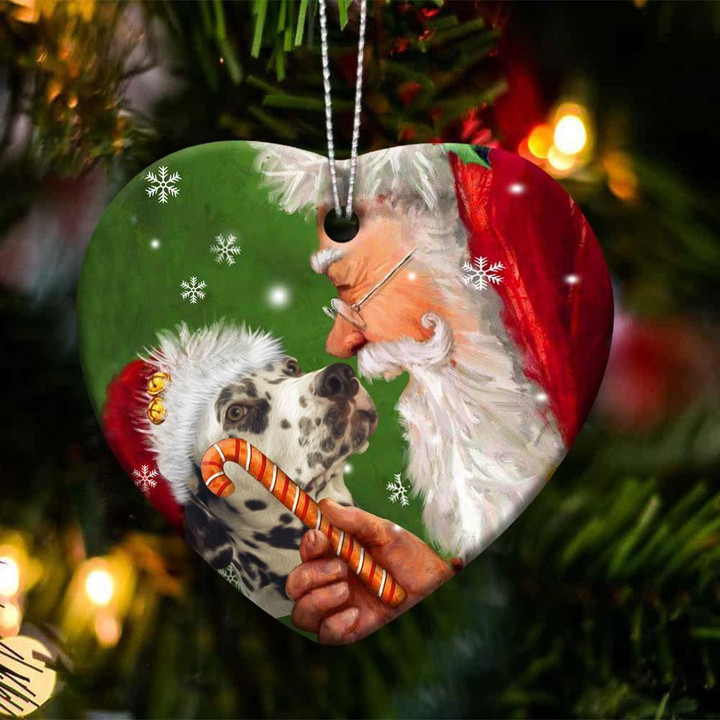 Dalmatian Dog and Santa Clause With Candy Cane Christmas Ceramic Ornament