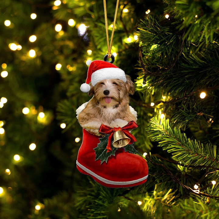 Havanese In Santa Boot Christmas Two Sided Ornament