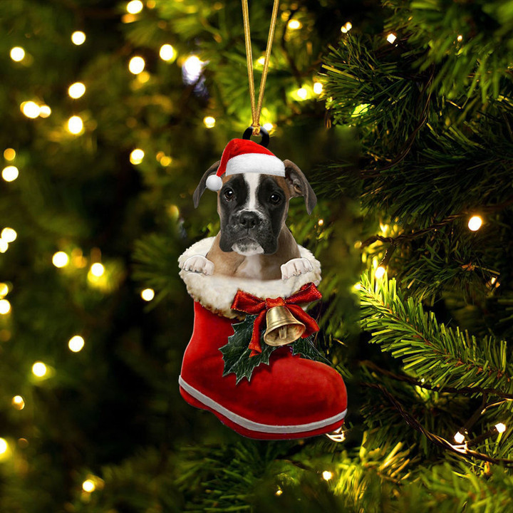 Boxer 4 In Santa Boot Christmas Two Sided Ornament