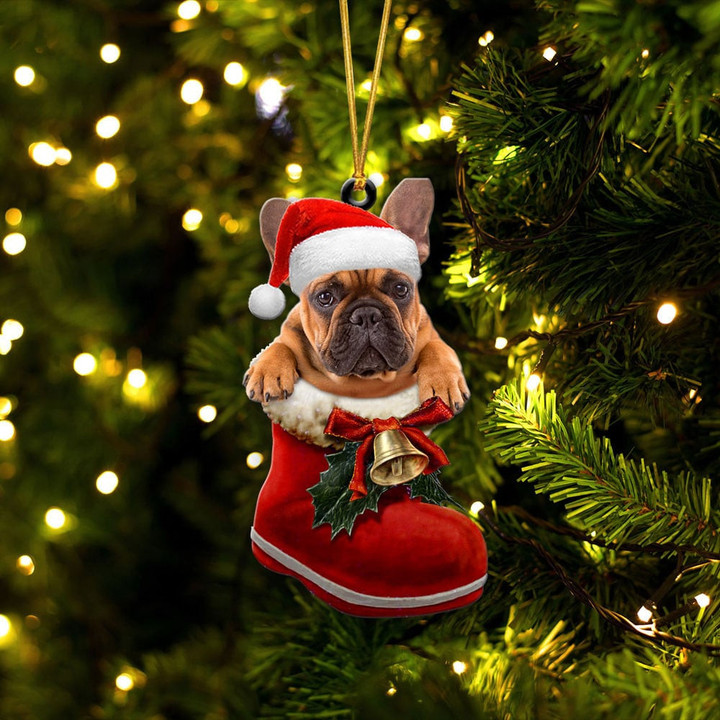 French Bulldog In Santa Boot Christmas Two Sided Ornament