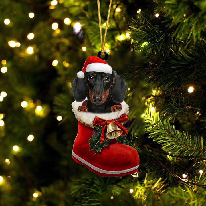 Dachshund 6 In Santa Boot Christmas Two Sided Ornament