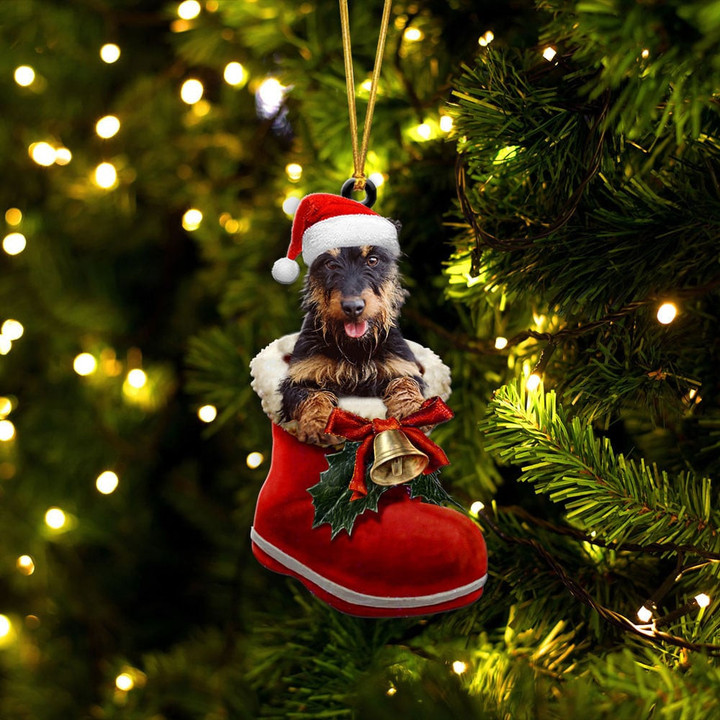Jagdterrier In Santa Boot Christmas Two Sided Ornament