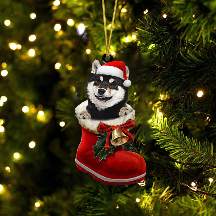 Shiba Inu(Black In Santa Boot Christmas Two Sided Ornament