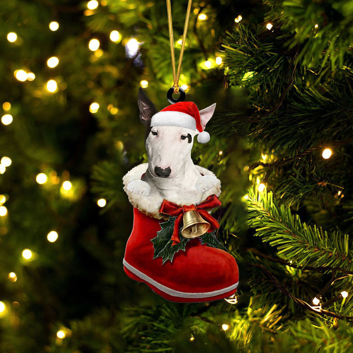 Bull Terrier  1 In Santa Boot Christmas Two Sided Ornament