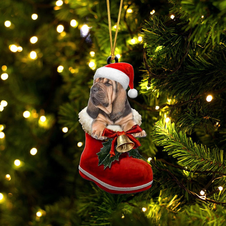 Bloodhound In Santa Boot Christmas Two Sided Ornament
