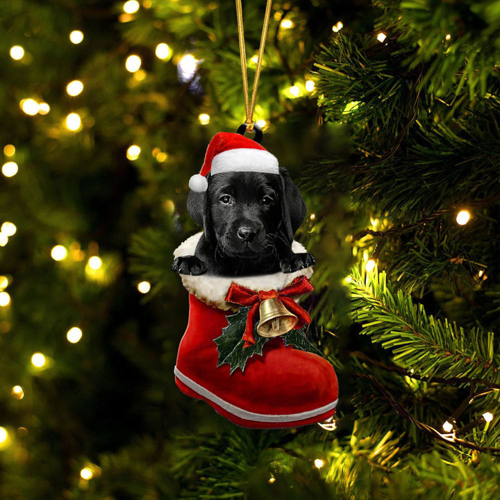 Labrador Retriever Black 1 In Santa Boot Christmas Two Sided Ornament