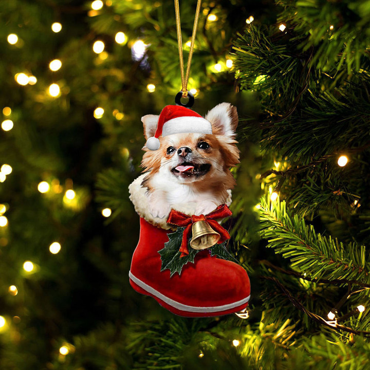 Chihuahua 1 In Santa Boot Christmas Two Sided Ornament