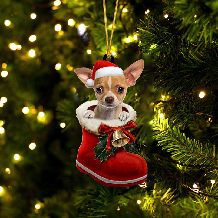 Chihuahua 4 In Santa Boot Christmas Two Sided Ornament