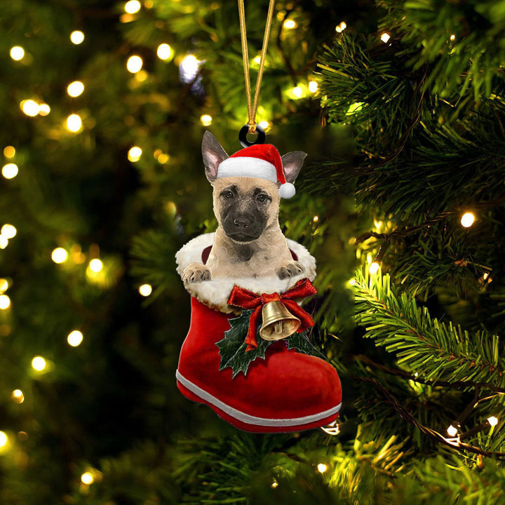 Dutch Shepherd 1 In Santa Boot Christmas Two Sided Ornament