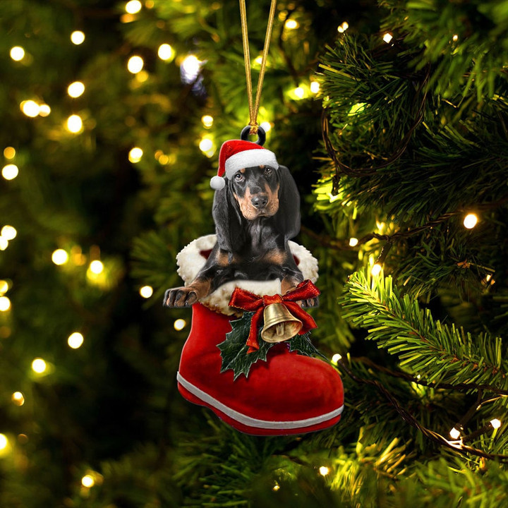Coonhound In Santa Boot Christmas Two Sided Ornament