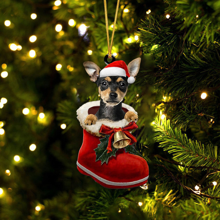 German Pinscher In Santa Boot Christmas Two Sided Ornament