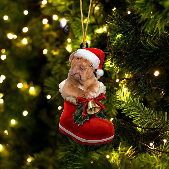 Mastiff In Santa Boot Christmas Two Sided Ornament