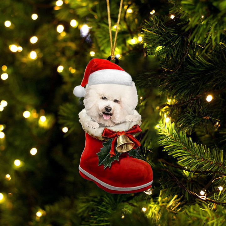 Bichon Frise In Santa Boot Christmas Two Sided Ornament