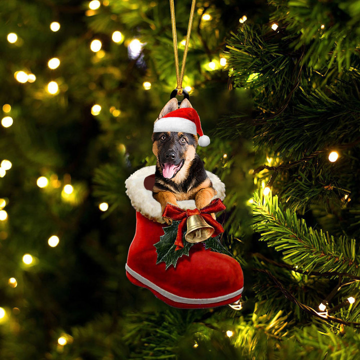 German Shepherd 6 In Santa Boot Christmas Two Sided Ornament