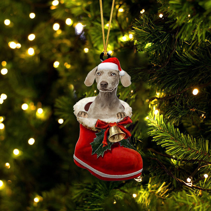Weimaraner 2 In Santa Boot Christmas Two Sided Ornament