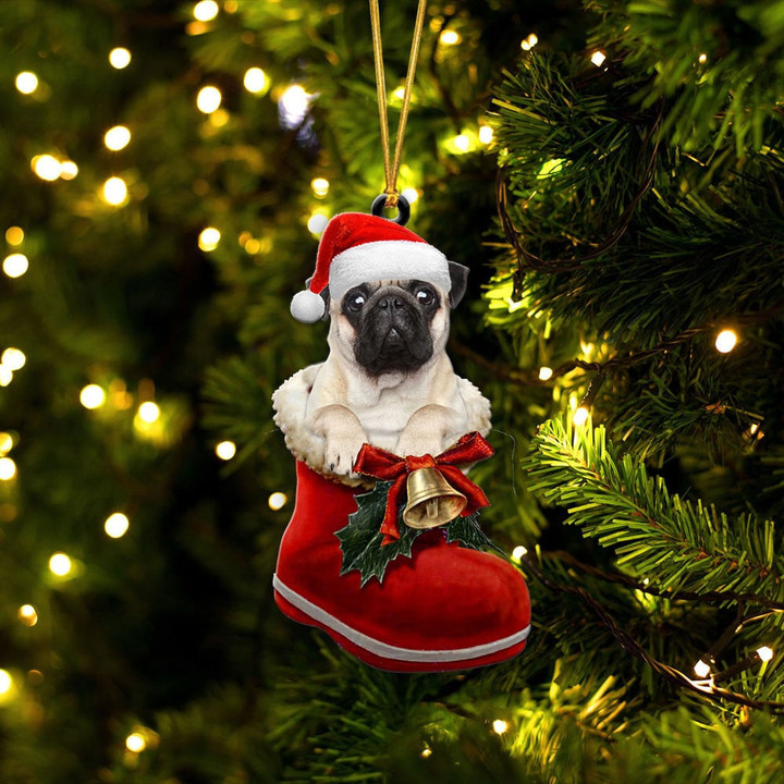 Pug In Santa Boot Christmas Two Sided Ornament