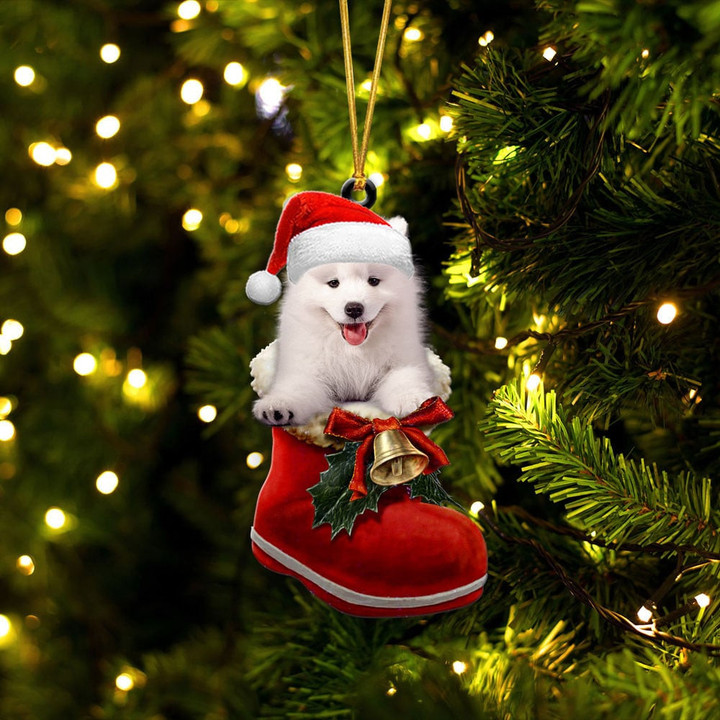 Samoyed In Santa Boot Christmas Two Sided Ornament