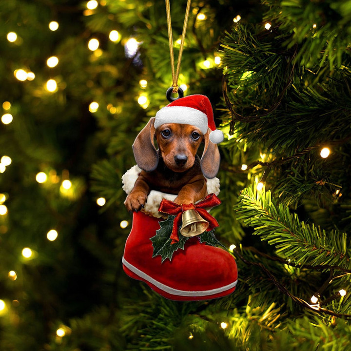 Dachshund In Santa Boot Christmas Two Sided Ornament