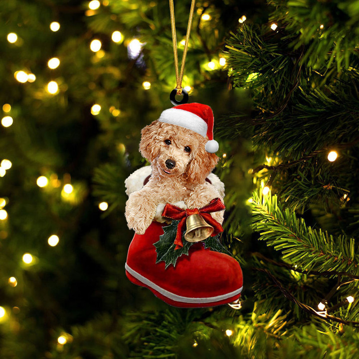 Poodle 2 In Santa Boot Christmas Two Sided Ornament