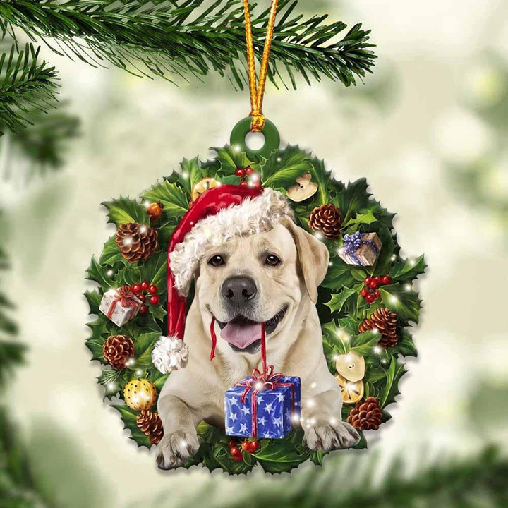 Labrador Retriever and Christmas Wreath Ornament gift for Labrador Retriever lover ornament