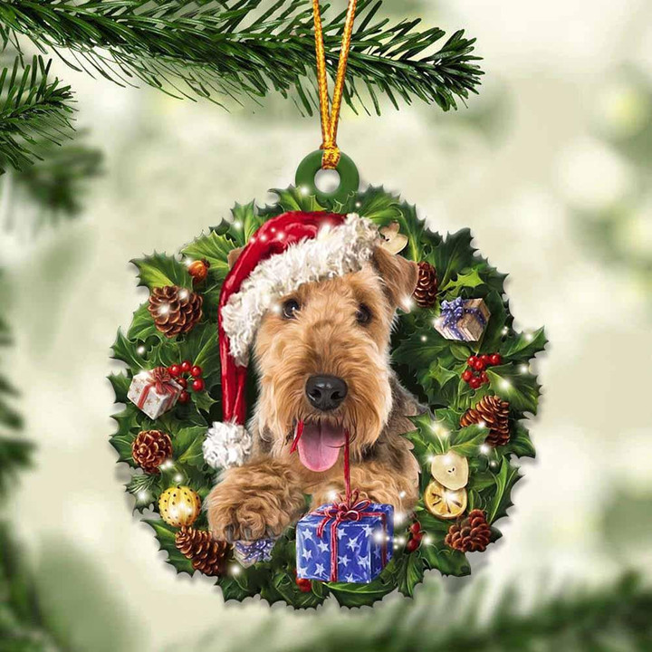 Airedale Terrier and Christmas Wreath Ornament gift for Airedale Terrier lover ornament
