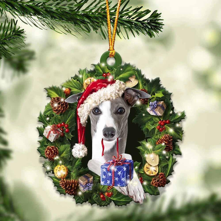 Greyhound and Christmas Wreath Ornament gift for Greyhound lover ornament