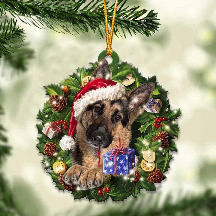 German Shepherd and Christmas Wreath Ornament gift for German Shepherd lover ornament